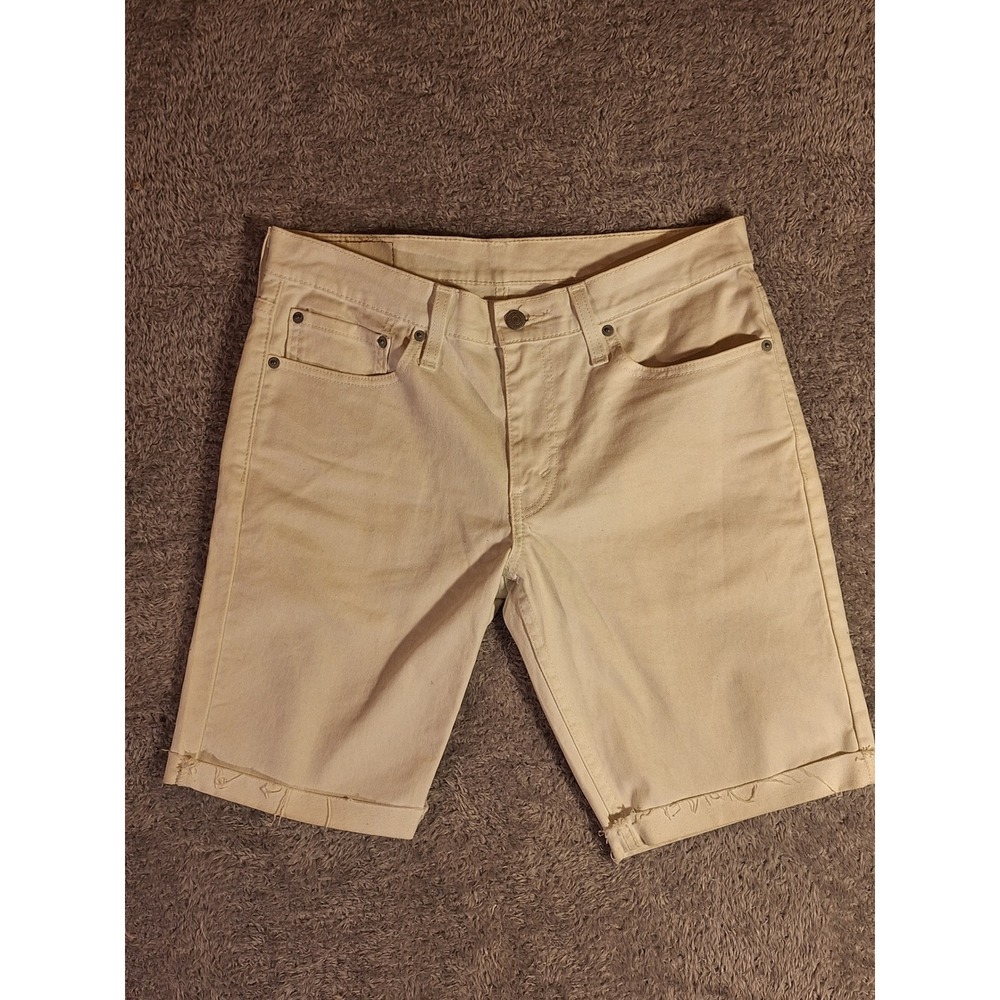 Levi Strauss Mens White Denim Cut Off Shorts Size 31 Distressed Frayed Hem